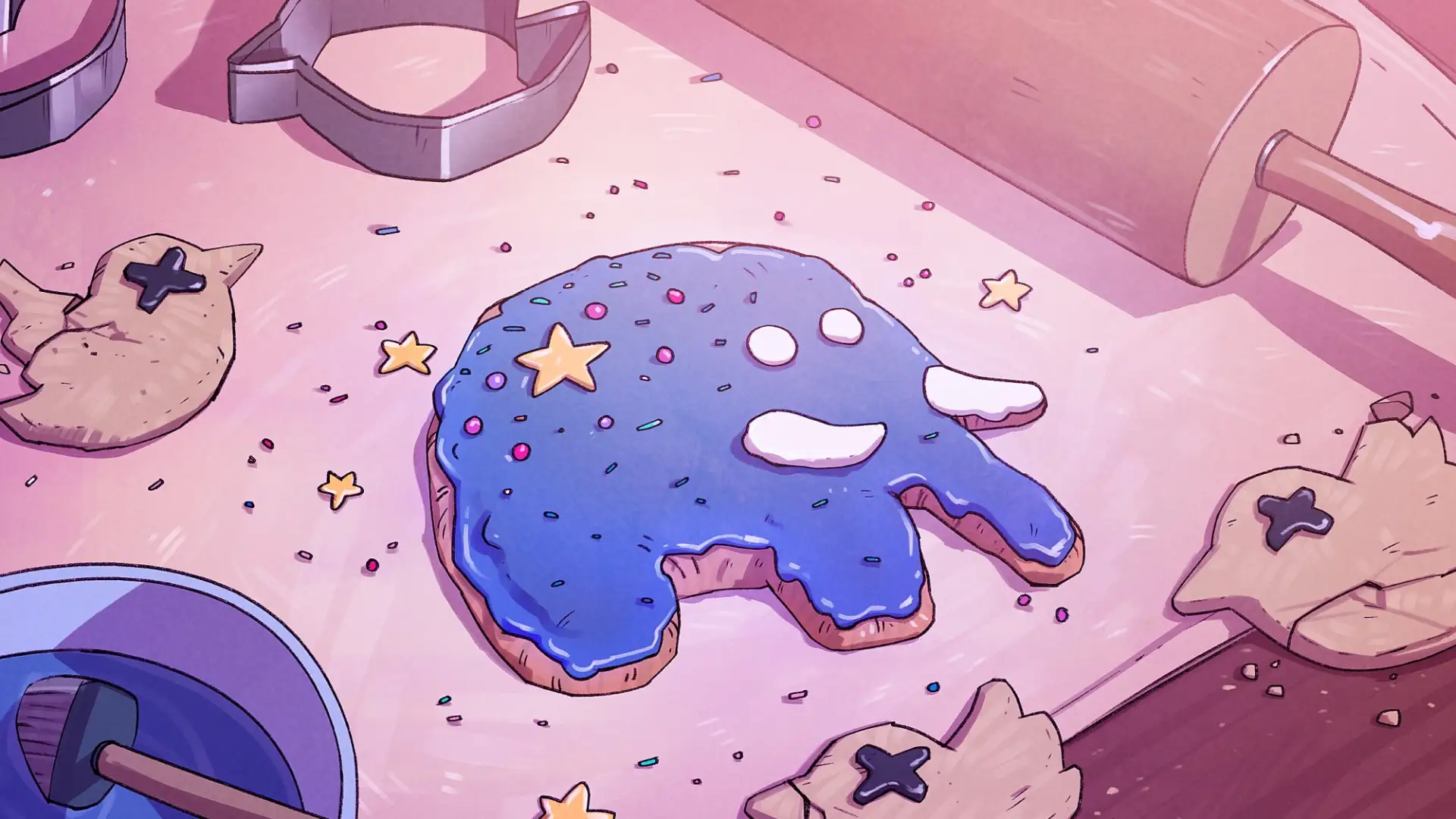 Delicious blue Mastodon cookie next to three very dry-looking Twitter cookies
